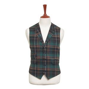 Mens Vest 44R Green Black Tartan Plaid Wool Lapel Waistcoat Formal Wedding Party